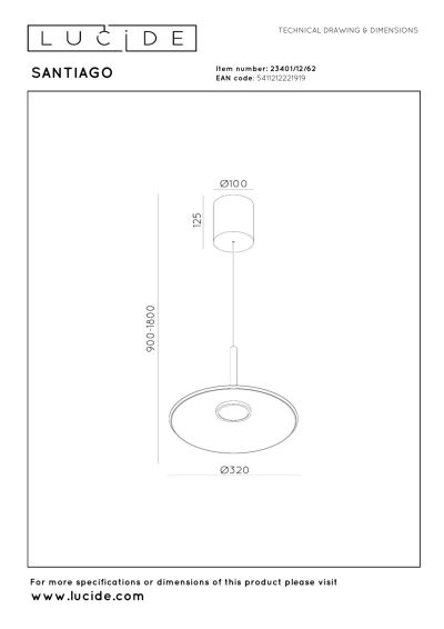 Lucide SANTIAGO - Pendant light - Ø 32 cm - LED Dim. - CCT - 1x16W 2700K/4000K - Amber - Premium